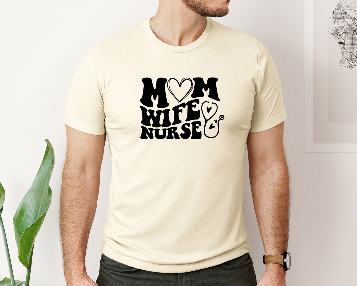 brand:Bella Canvas|color:Light Cream / Natural|Mom Wife Nurse Wavy Graphic T-Shirt