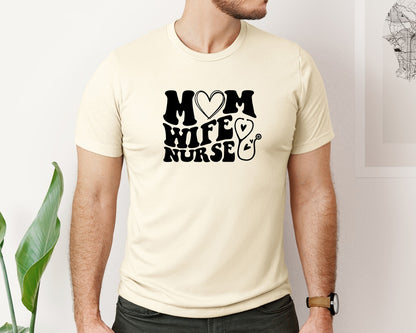 brand:Bella Canvas|color:Light Cream / Natural|Mom Wife Nurse Wavy Graphic T-Shirt
