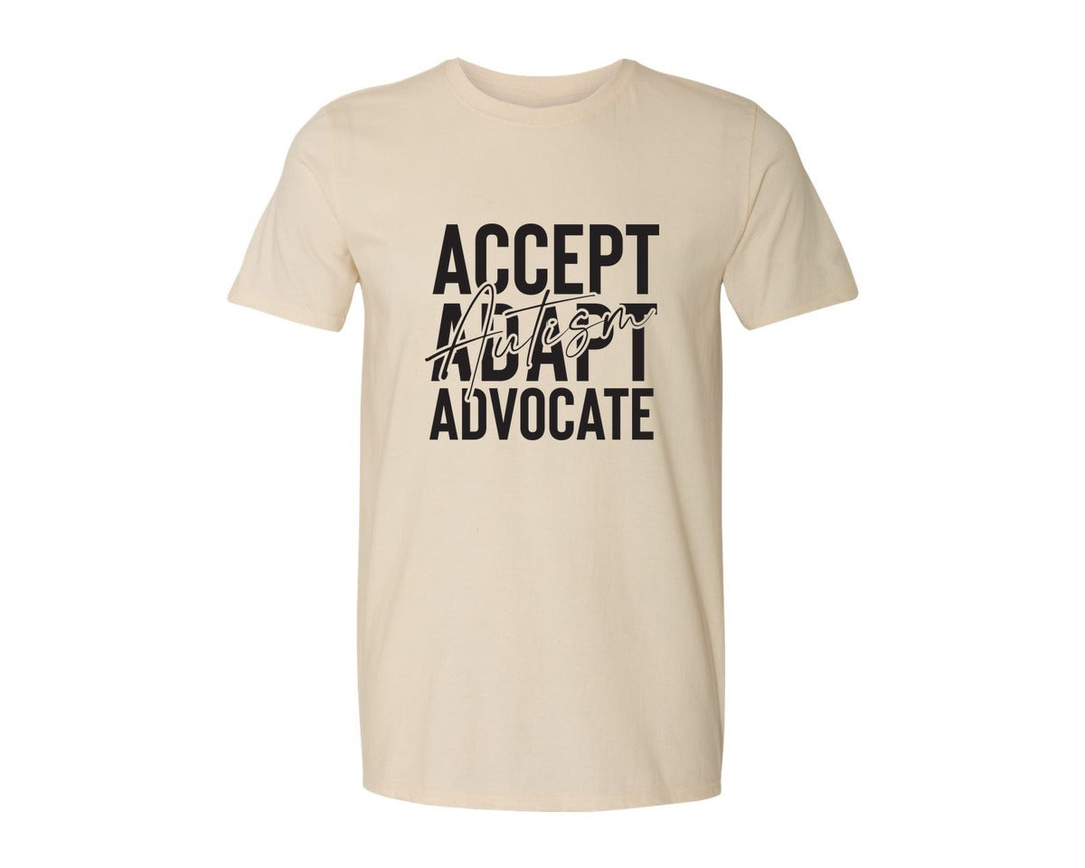 brand:Generic|color:Light Cream / Natural|Accept Adapt Advocate Autism Graphic T-Shirt