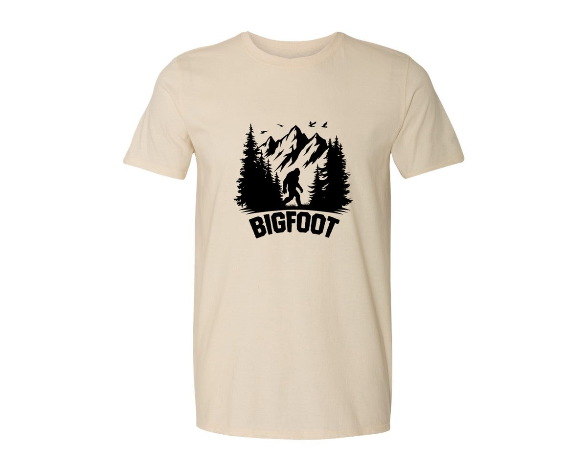 brand:Generic|color:Light Cream / Natural|Retro Bigfoot Silhouette Pixel Art Graphic T-Shirt