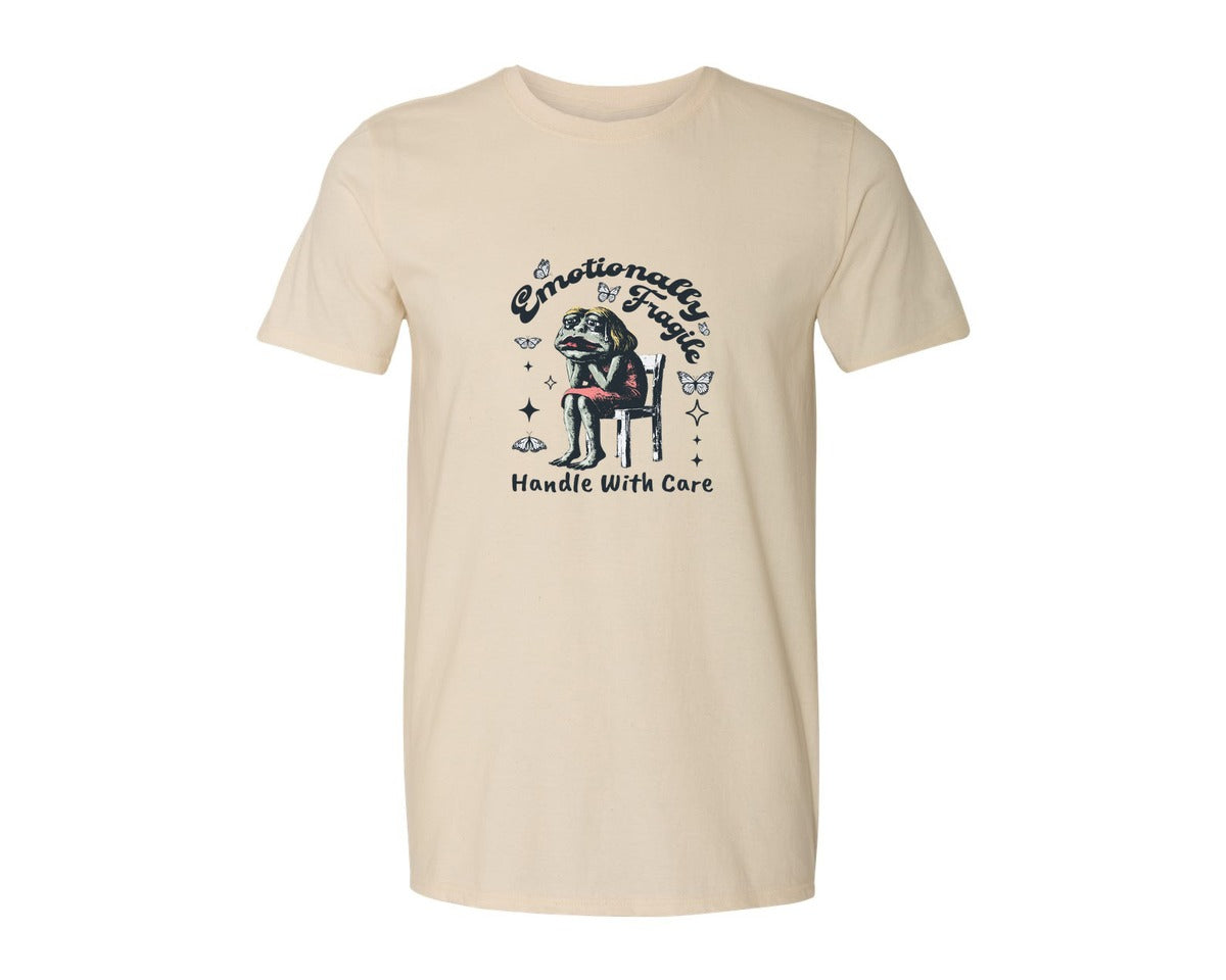 brand:Generic|color:Light Cream / Natural|Frog Woman With Tears Emotionally Shirt Graphic T-Shirt