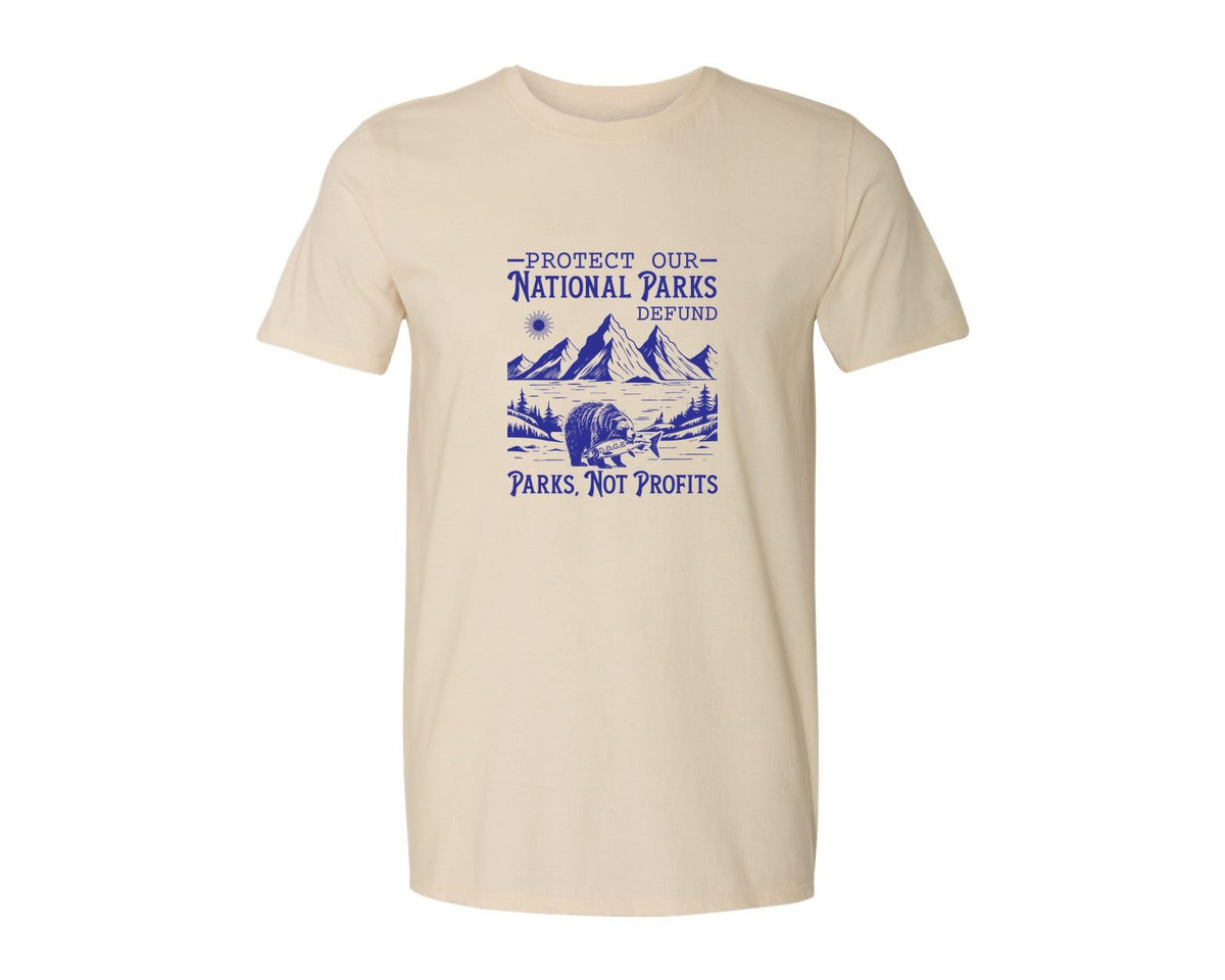 brand:Generic|color:Light Cream / Natural|Protect Our National Parks Defund Doge Graphic T-Shirt
