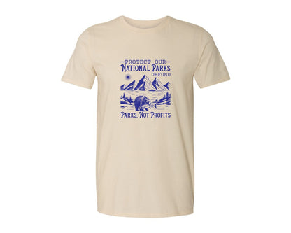 brand:Generic|color:Light Cream / Natural|Protect Our National Parks Defund Doge Graphic T-Shirt