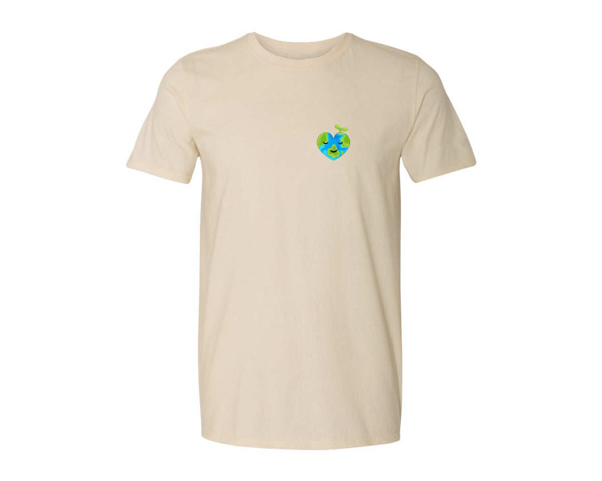 brand:Generic|color:Light Cream / Natural|Love Heart Earth Globe Pocket Design Graphic T-Shirt