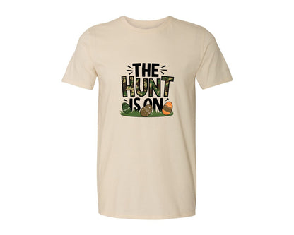 brand:Generic|color:Light Cream / Natural|The Hunt Is On Camo Easter Egg Camo Graphic T-Shirt