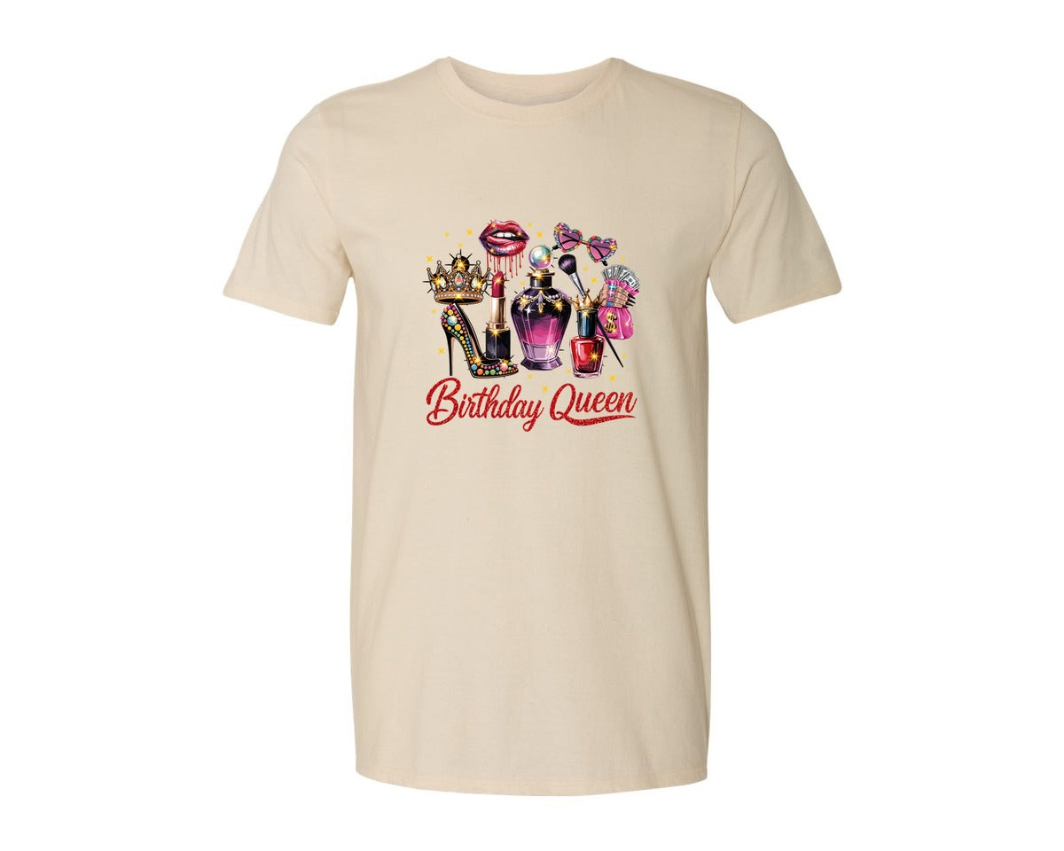 brand:Generic|color:Light Cream / Natural|Birthday Queen Glam Makeup Heels Perfume Graphic T-Shirt