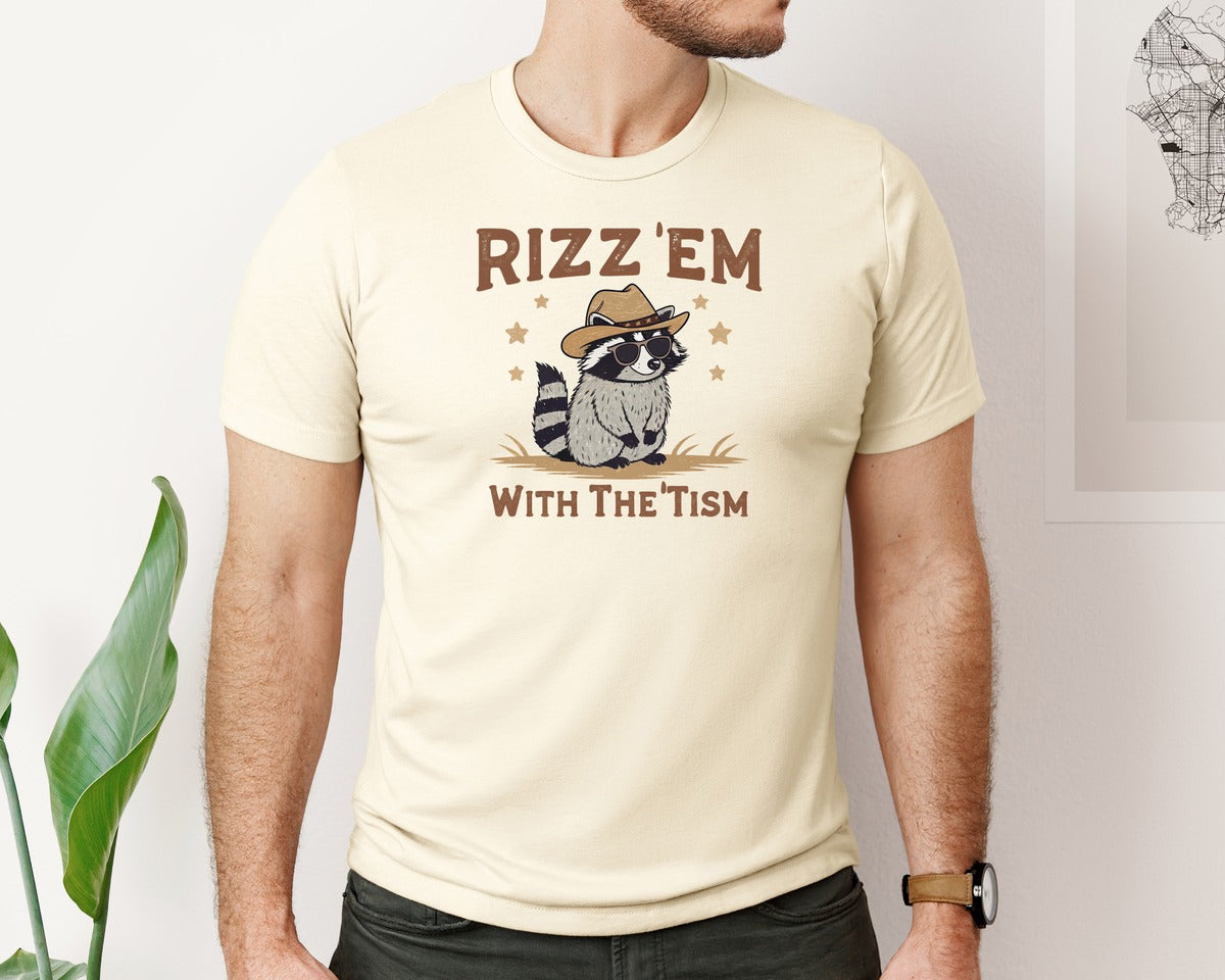 brand:Bella Canvas|color:Light Cream / Natural|Raccoon Funny Raccoon Rizz Em Graphic T-Shirt