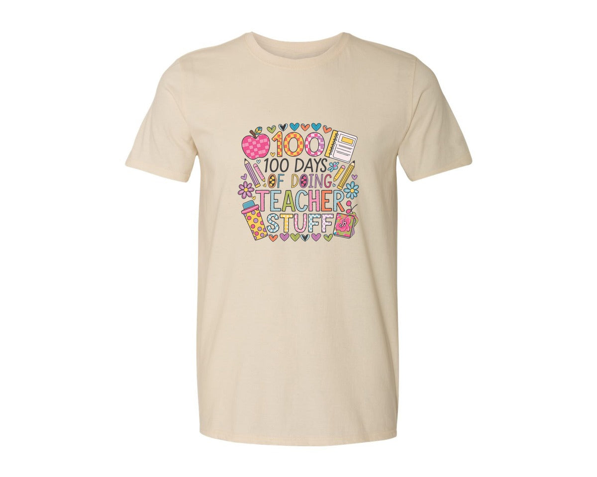 brand:Generic|color:Light Cream / Natural|100 Days Of School 57 Graphic T-Shirt