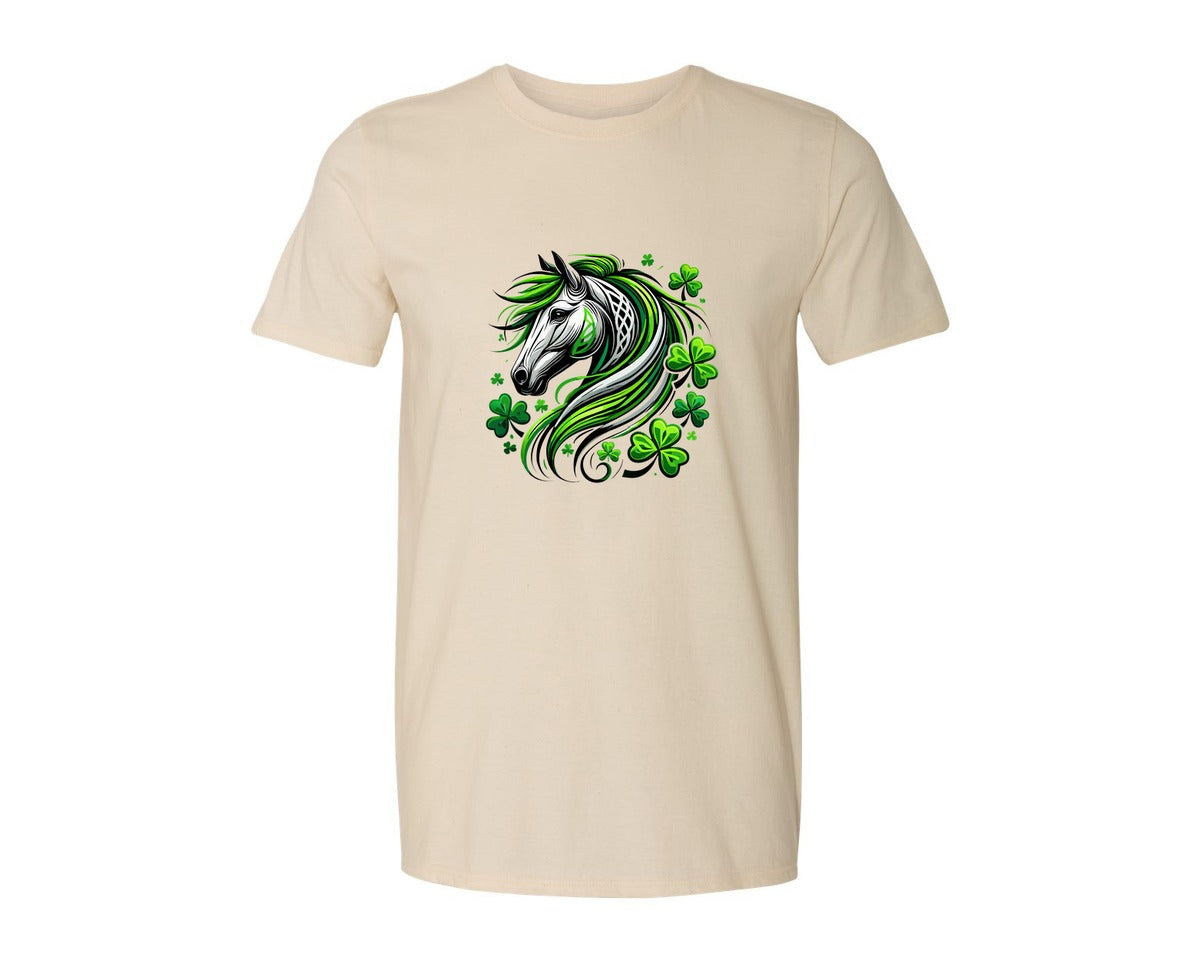 brand:Generic|color:Light Cream / Natural|St Patricks Day Horse Lucky Graphic T-Shirt