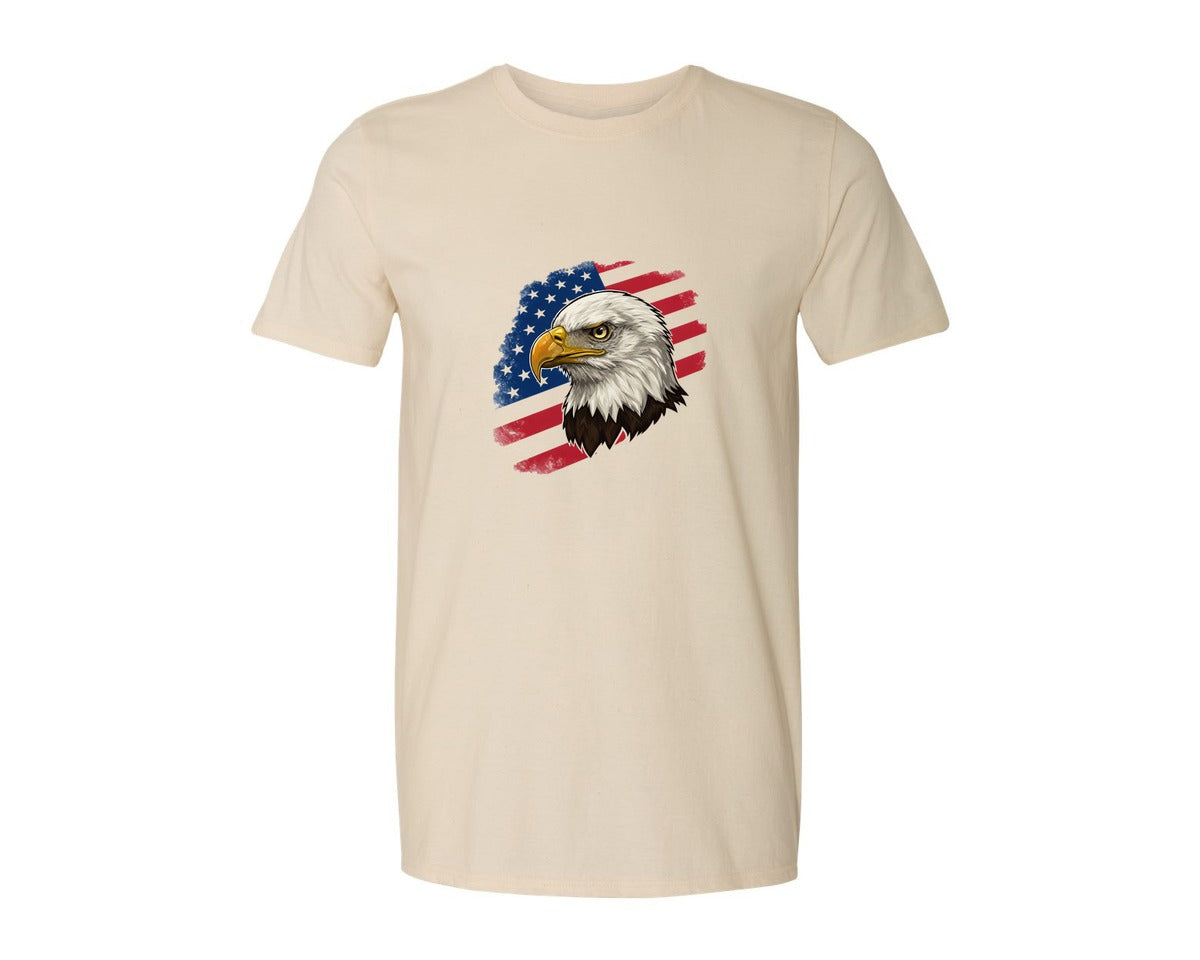 brand:Generic|color:Light Cream / Natural|American Eagle With Flag Patriotic Graphic T-Shirt