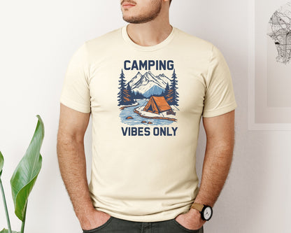 brand:Bella Canvas|color:Light Cream / Natural|Camping Vibes Only Outdoor Adventure Tee Graphic T-Shirt