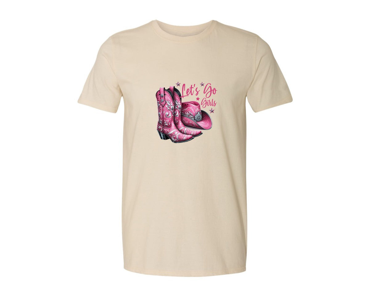 brand:Generic|color:Light Cream / Natural|Lets Go Girls Cowgirl Boots 2 Graphic T-Shirt