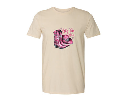 brand:Generic|color:Light Cream / Natural|Lets Go Girls Cowgirl Boots 2 Graphic T-Shirt