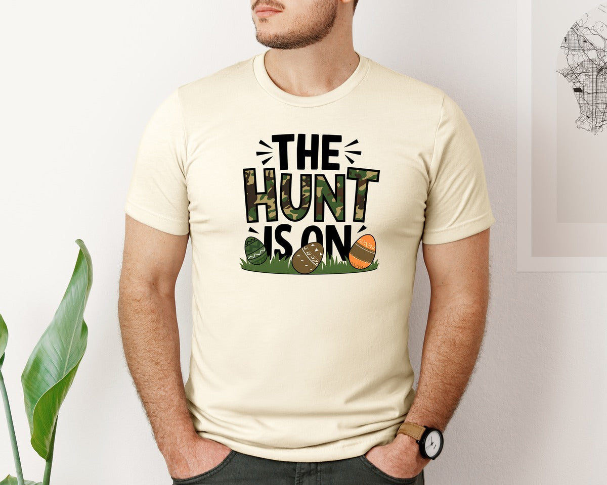 brand:Bella Canvas|color:Light Cream / Natural|The Hunt Is On Camo Easter Egg Camo Graphic T-Shirt