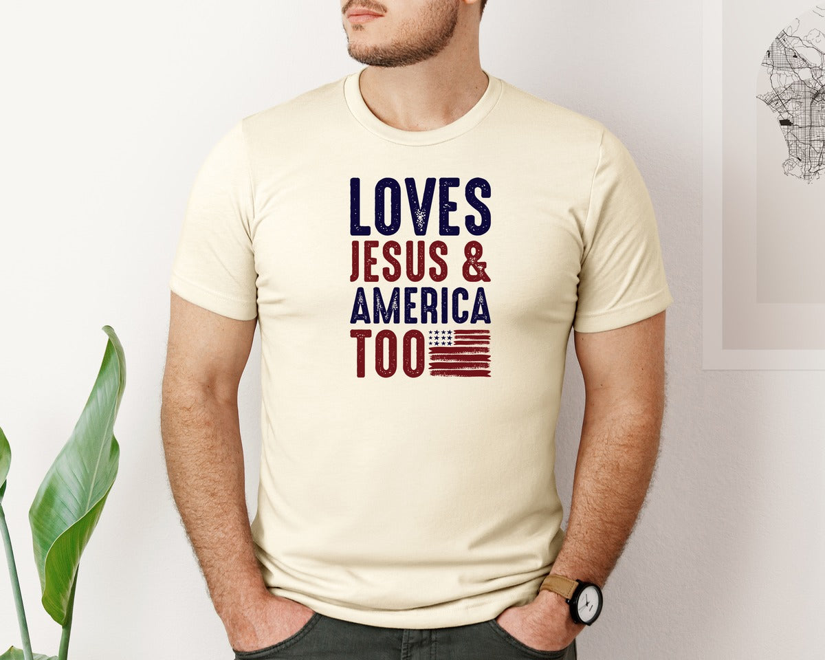 brand:Bella Canvas|color:Light Cream / Natural|Loves Jesus And America Too Jesus Graphic T-Shirt
