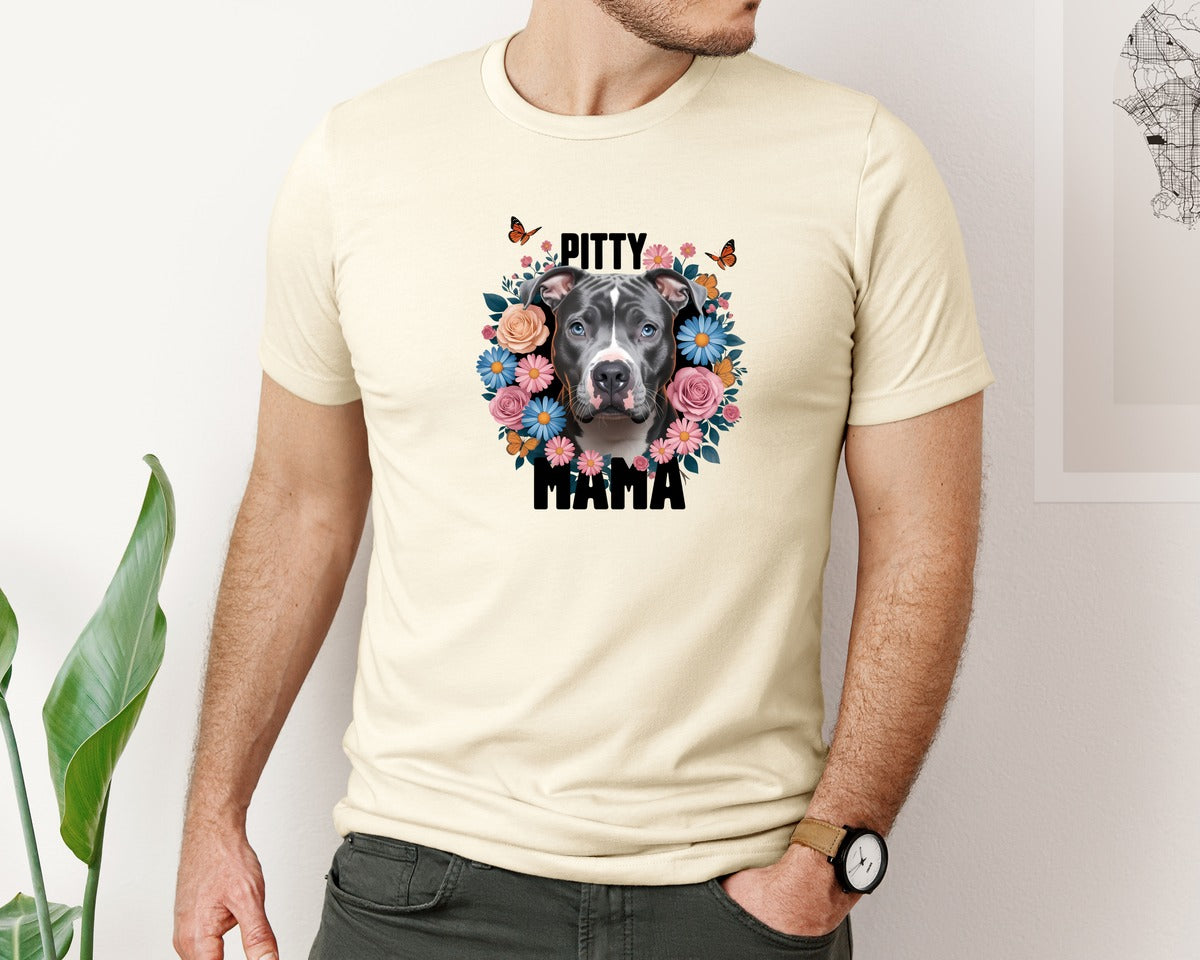 brand:Bella Canvas|color:Light Cream / Natural|Pitty Mama Cute Pitbull Dog 3 Graphic T-Shirt