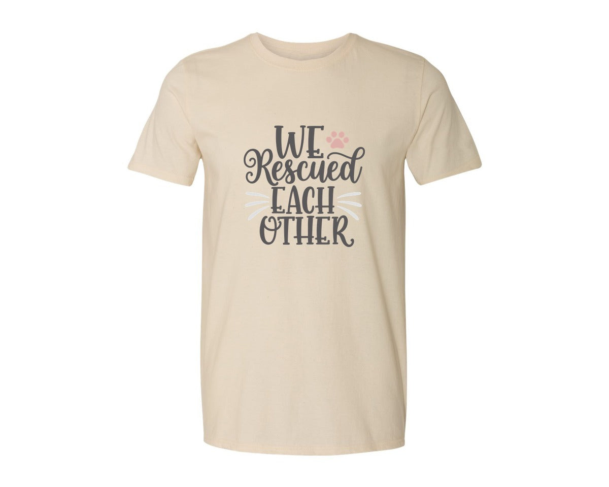 brand:Generic|color:Light Cream / Natural|We Rescued Each Other Cute Cat Quote Graphic T-Shirt