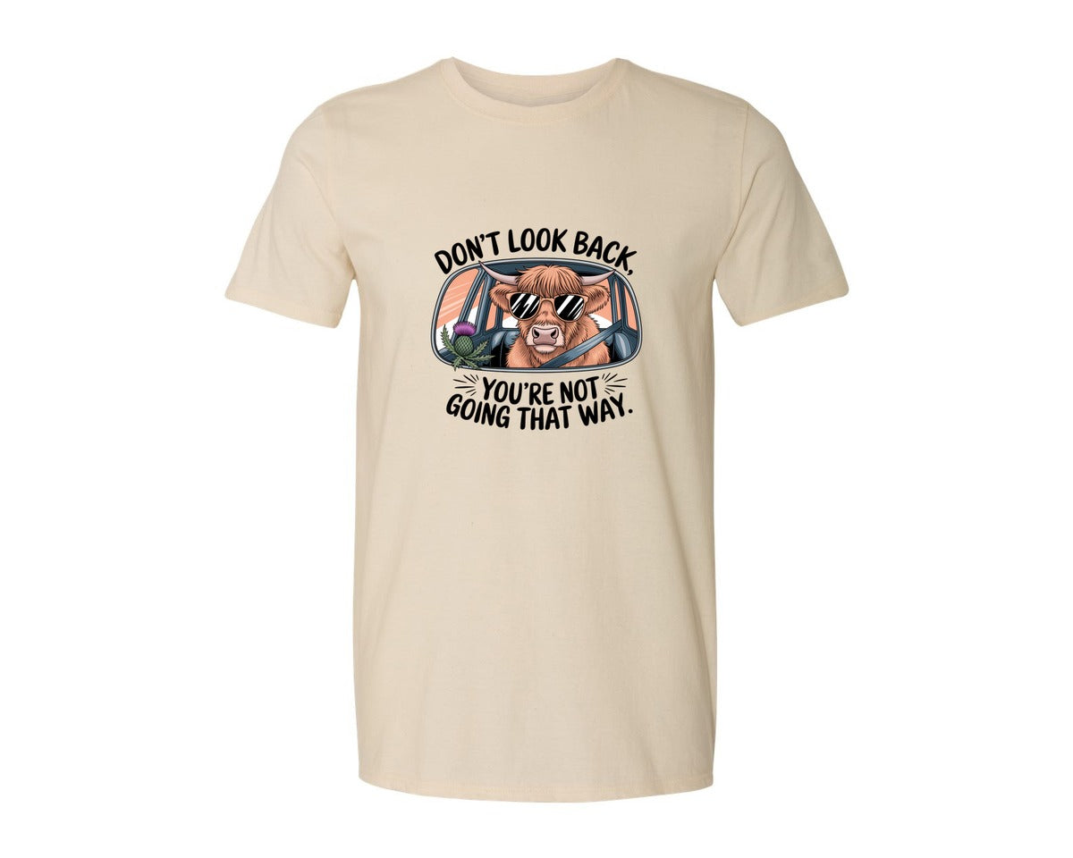 brand:Generic|color:Light Cream / Natural|Dont Look Back Highland Cow Graphic T-Shirt