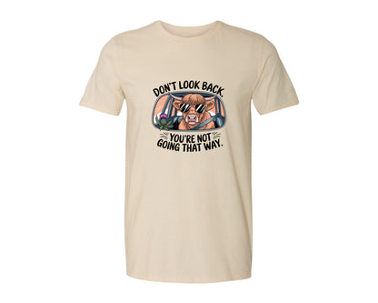 brand:Generic|color:Light Cream / Natural|Dont Look Back Highland Cow Graphic T-Shirt