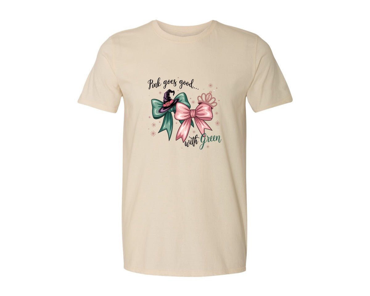 brand:Generic|color:Light Cream / Natural|Pink Goes Good With Green 4 Graphic T-Shirt