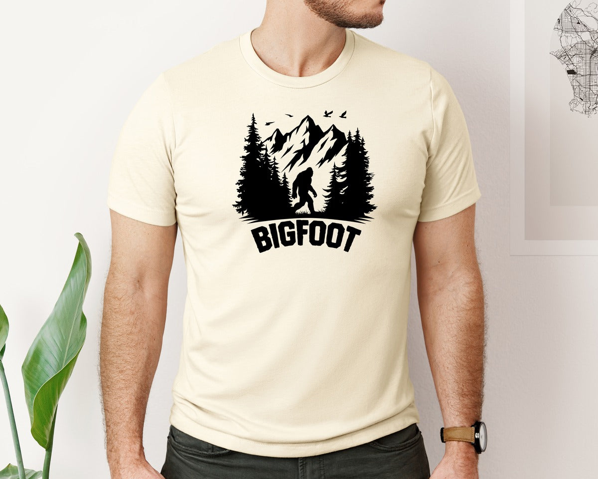 brand:Bella Canvas|color:Light Cream / Natural|Retro Bigfoot Silhouette Pixel Art Graphic T-Shirt