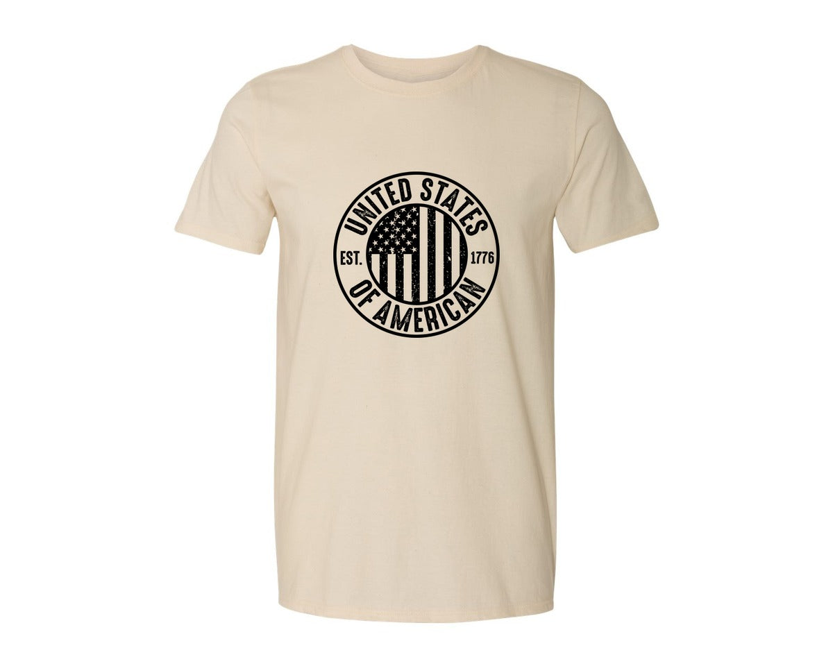 brand:Generic|color:Light Cream / Natural|United States Of America Patriotic Graphic T-Shirt