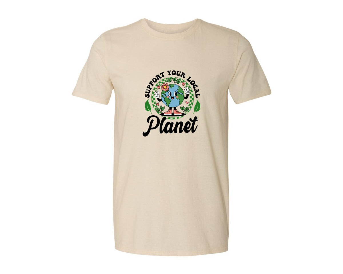 brand:Generic|color:Light Cream / Natural|Earth Day Support Your Local Planet 2 Graphic T-Shirt