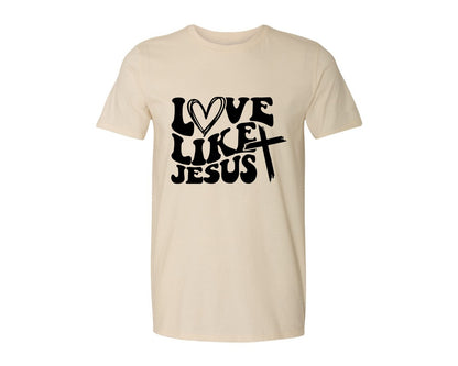 brand:Generic|color:Light Cream / Natural|Love Like Jesus Wavy 2 Graphic T-Shirt
