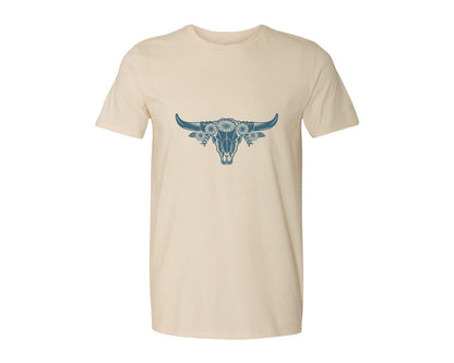 brand:Generic|color:Light Cream / Natural|Western Bull Skull Longhorn Boho Flowers 4 Graphic T-Shirt