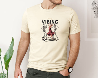 brand:Bella Canvas|color:Light Cream / Natural|Vibing With My Demons Retro Gothic 2 Graphic T-Shirt