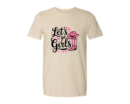 brand:Generic|color:Light Cream / Natural|Lets Go Girls Western Cowgirl Graphic T-Shirt