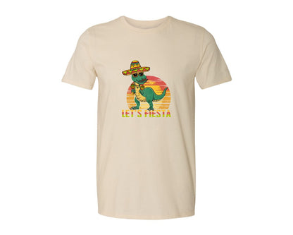 brand:Generic|color:Light Cream / Natural|Lets Fiesta Dinosaur Cinco De Mayo Graphic T-Shirt