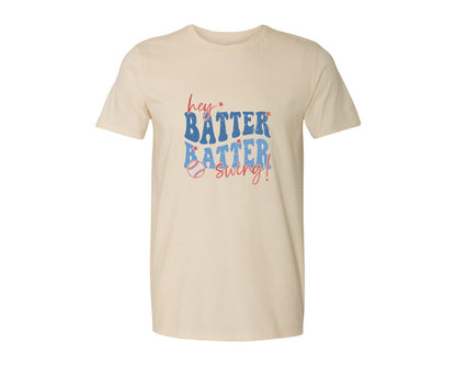 brand:Generic|color:Light Cream / Natural|Retro Baseball Hey Batter Batter Swing Graphic T-Shirt