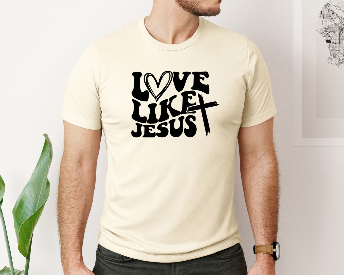 brand:Bella Canvas|color:Light Cream / Natural|Love Like Jesus Wavy 2 Graphic T-Shirt