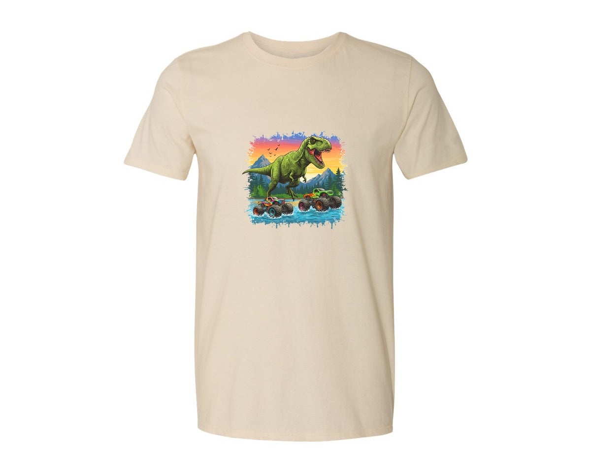 brand:Generic|color:Light Cream / Natural|Dinosaur Monster Truck T Rex Graphic T-Shirt