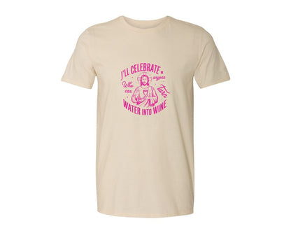 brand:Generic|color:Light Cream / Natural|Jesus Water Into Wine Design Graphic T-Shirt