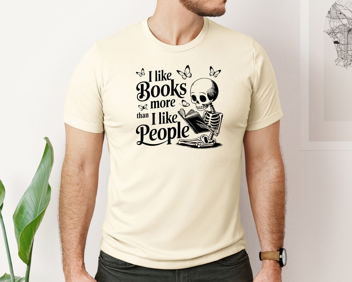 brand:Bella Canvas|color:Light Cream / Natural|I Like Books More Than I Like People 3 Graphic T-Shirt