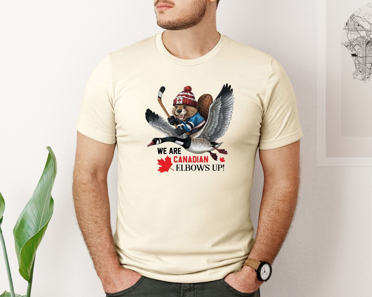 brand:Bella Canvas|color:Light Cream / Natural|We Are Canada Elbows Up 2 Graphic T-Shirt