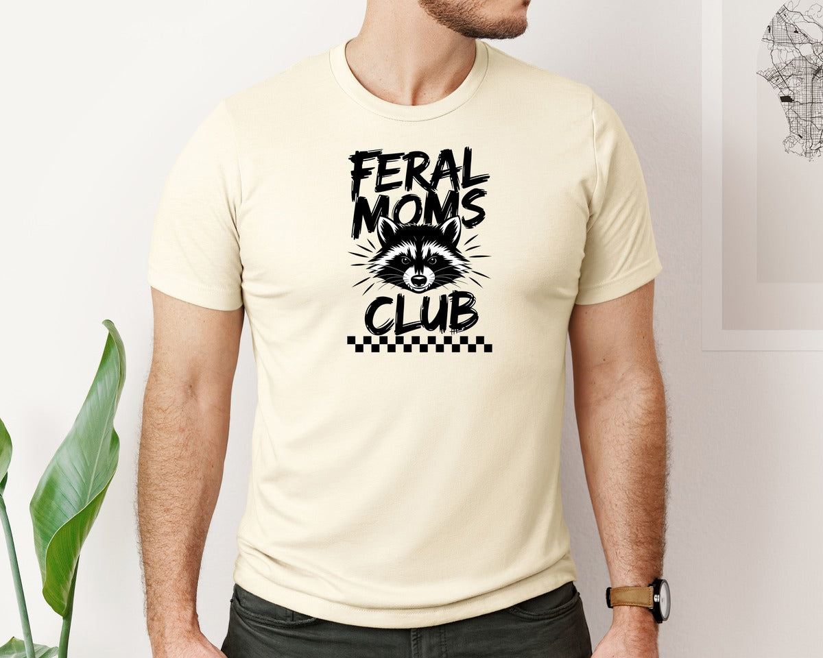 brand:Bella Canvas|color:Light Cream / Natural|Feral Moms Club Mom Life Raccoon Graphic T-Shirt