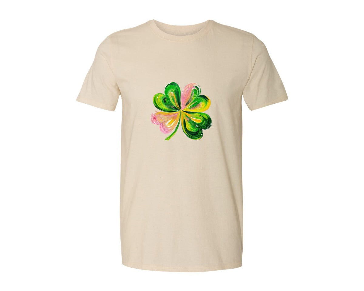 brand:Generic|color:Light Cream / Natural|Brushstroke Shamrock Graphic T-Shirt