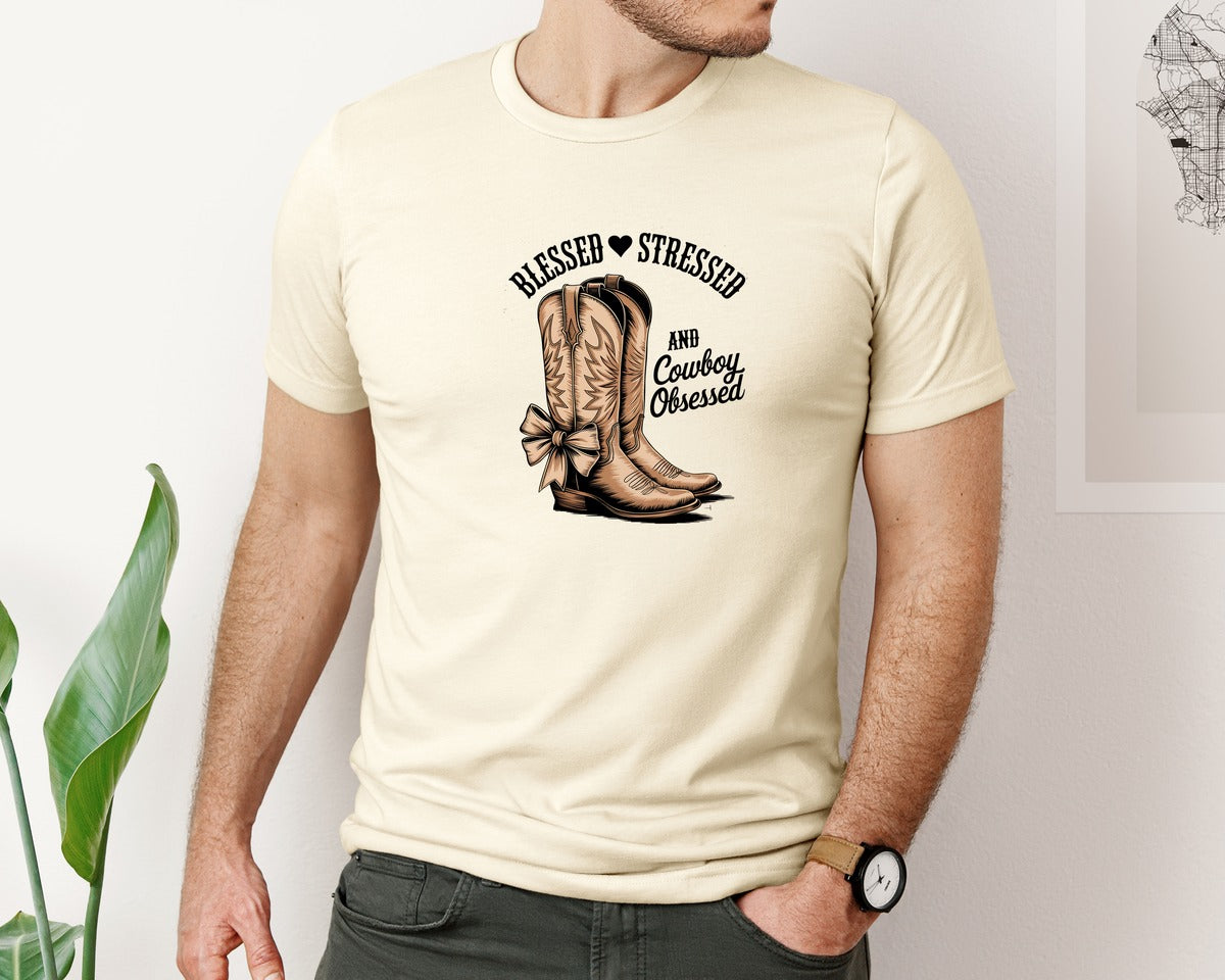 brand:Bella Canvas|color:Light Cream / Natural|Blessed Stressed Mom Western Mothers Day 2 Graphic T-Shirt