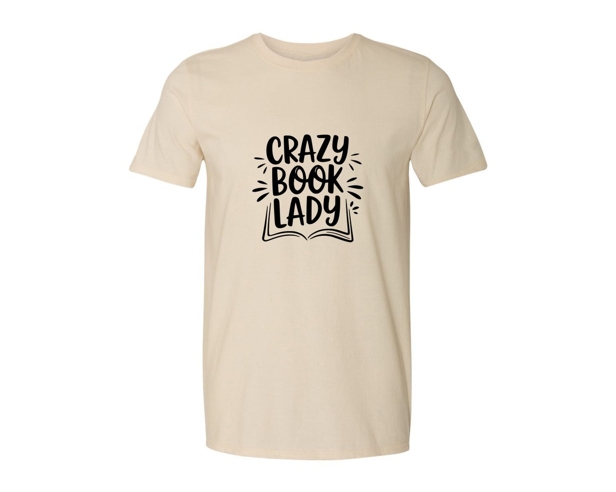 brand:Generic|color:Light Cream / Natural|Crazy Book Lady T Shirt Design 4 Graphic T-Shirt