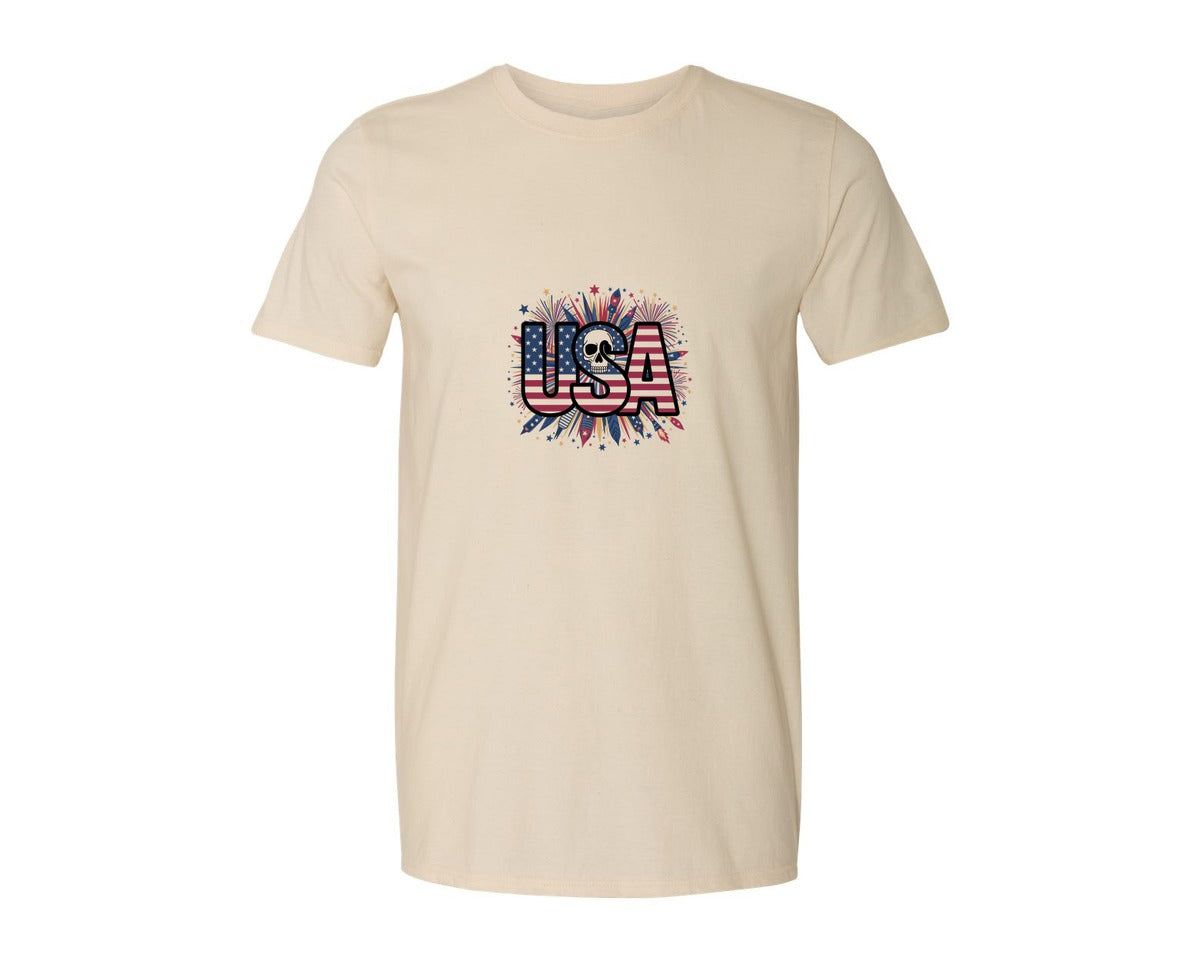 brand:Generic|color:Light Cream / Natural|Usa Skull Fireworks 4Th Of July T Shirt 2 Graphic T-Shirt