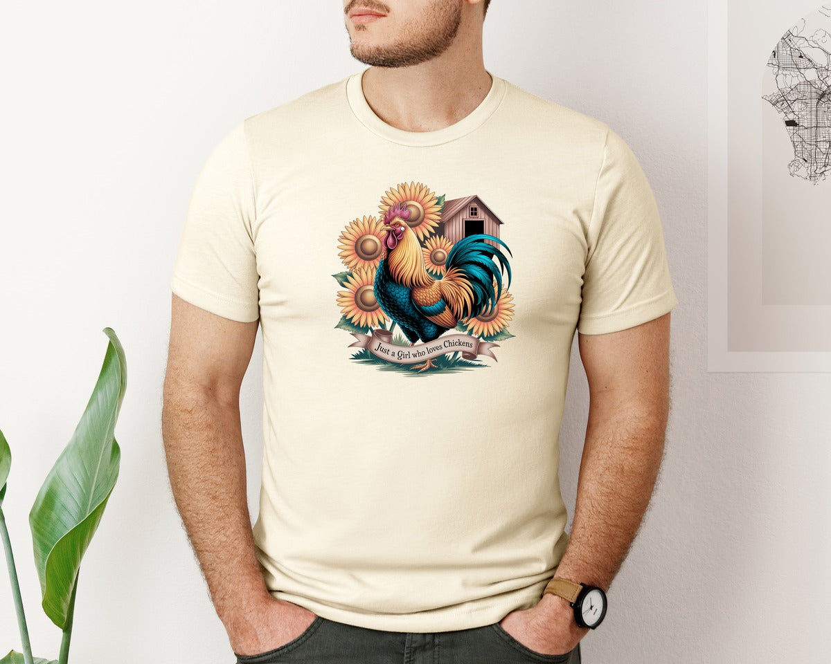 brand:Bella Canvas|color:Light Cream / Natural|Just A Girl Who Loves Chickens 10 Graphic T-Shirt