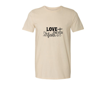 brand:Generic|color:Light Cream / Natural|Love Never Fails Sleeve Svgbible Quotes Graphic T-Shirt