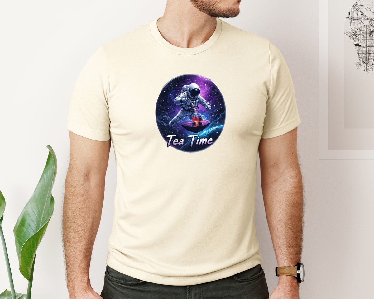 brand:Bella Canvas|color:Light Cream / Natural|Astronaut Tea Time In Space T Shirt Graphic T-Shirt