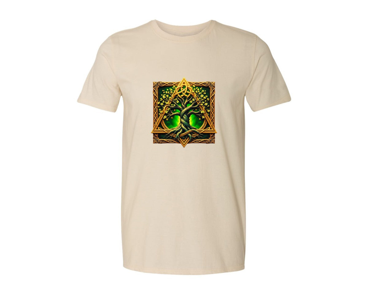 brand:Generic|color:Light Cream / Natural|Celtic Tree Of Life Mystical Tree Graphic T-Shirt