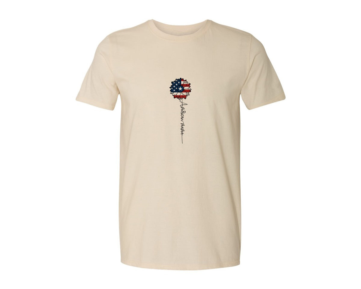 brand:Generic|color:Light Cream / Natural|American Mama Sunflower 4Th Of July Graphic T-Shirt