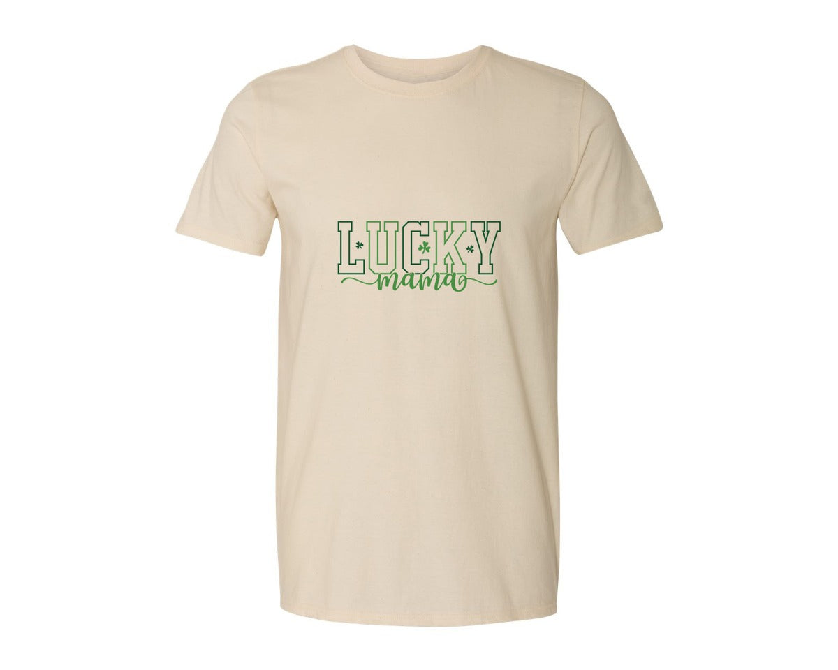 brand:Generic|color:Light Cream / Natural|Shamrock Lucky Mama St Patricks Day Graphic T-Shirt