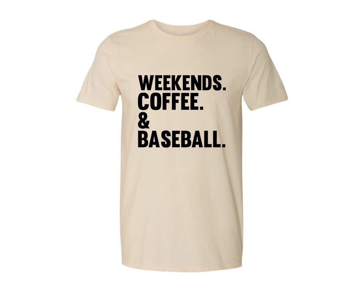 brand:Generic|color:Light Cream / Natural|Weekends Coffee Baseball Tshirt Design Graphic T-Shirt